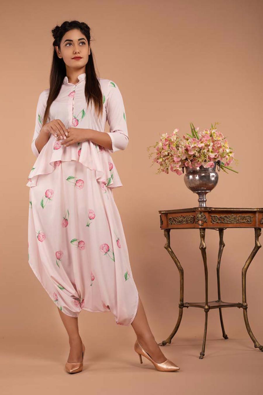 Light Pink Peplum Dhoti Jumpsuit