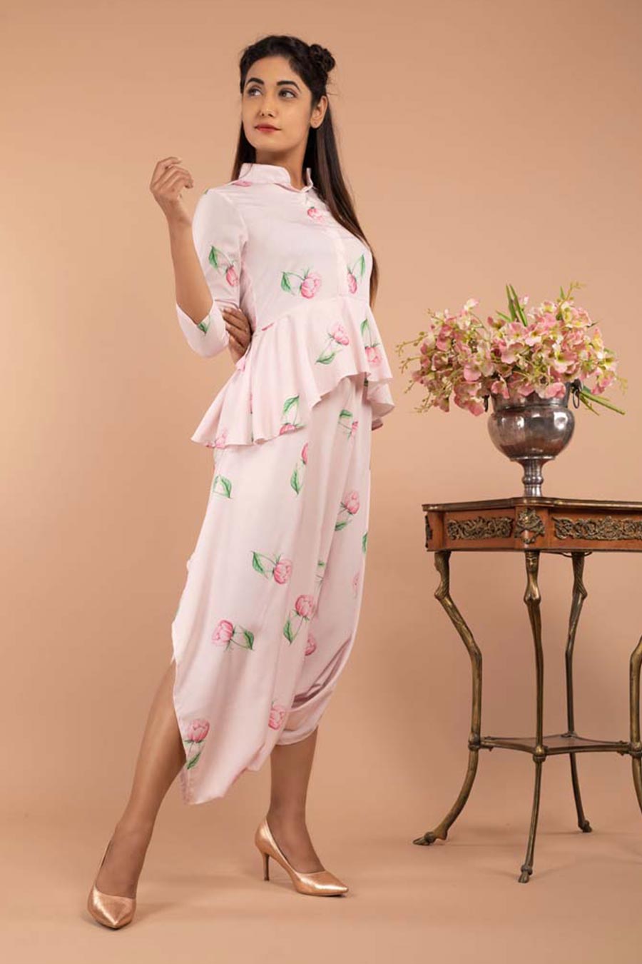 Light Pink Peplum Dhoti Jumpsuit