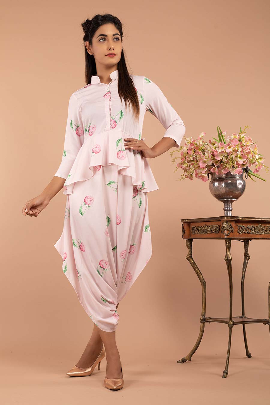 Light Pink Peplum Dhoti Jumpsuit