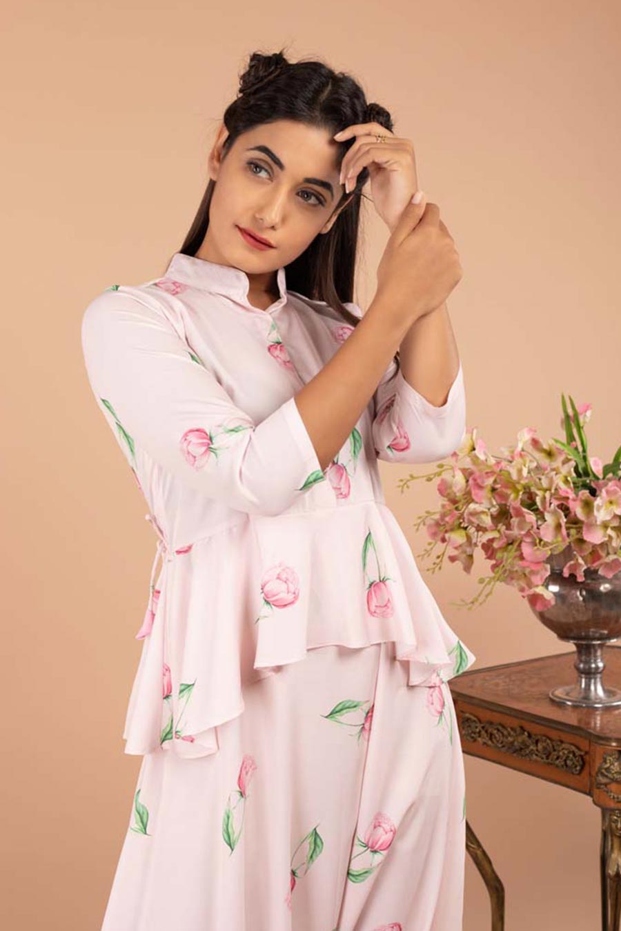 Light Pink Peplum Dhoti Jumpsuit