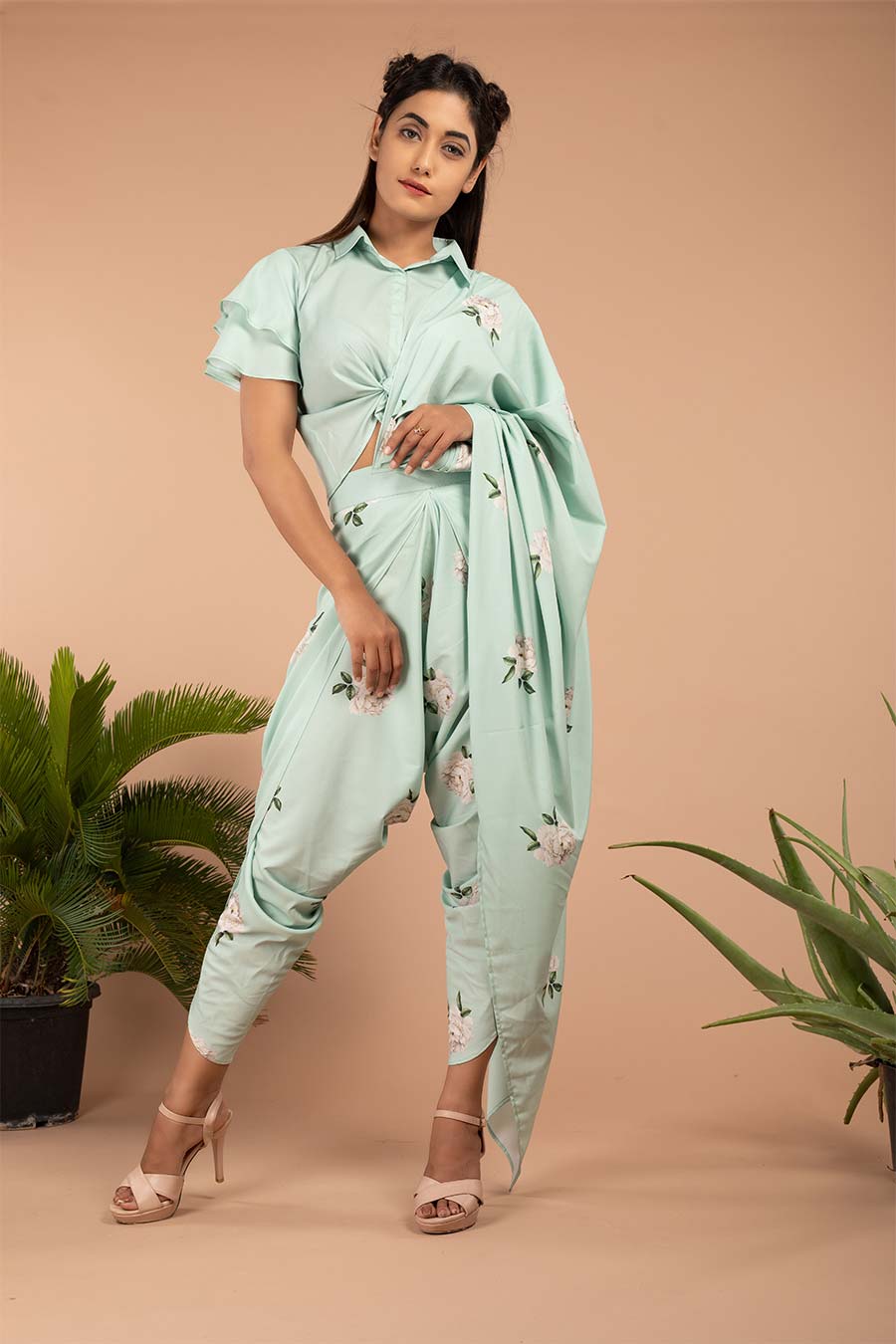 Adriatic Mist Dhoti Saree Pants & Top