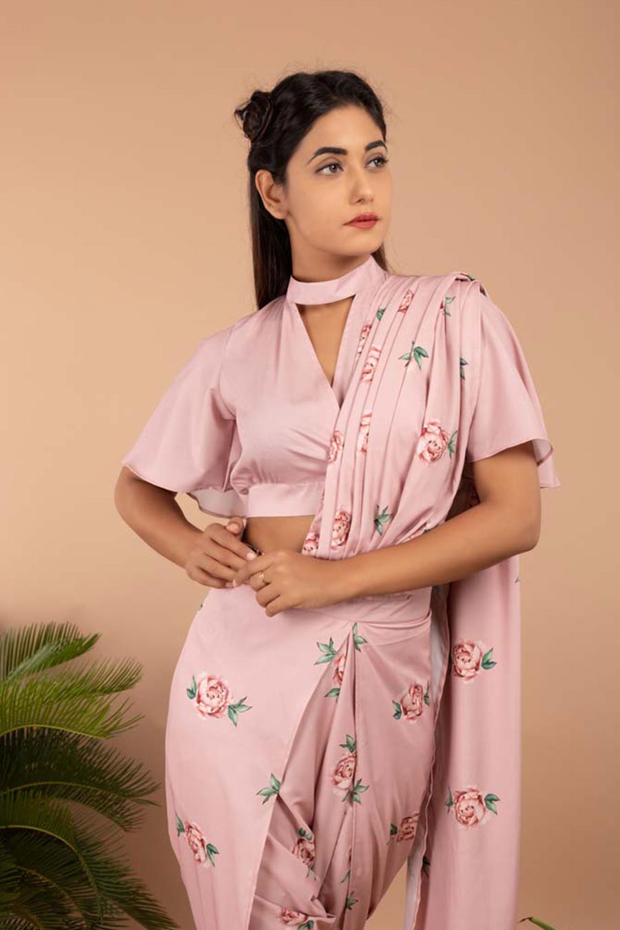 Tuberose Pink Dhoti Saree Pants & Top