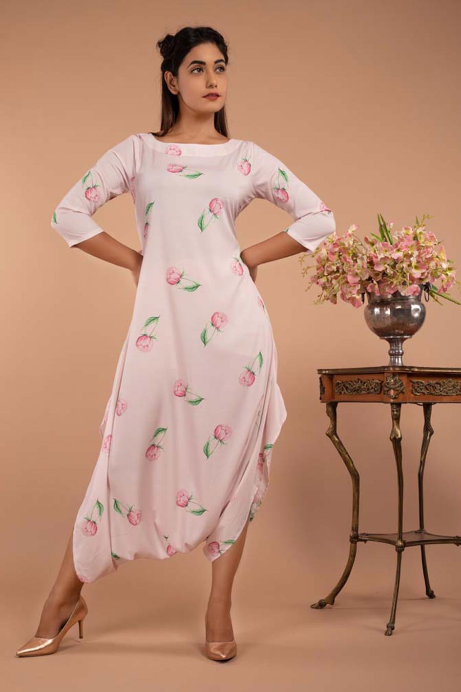 Light Pink Dhoti Jumpsuit & Cape Set