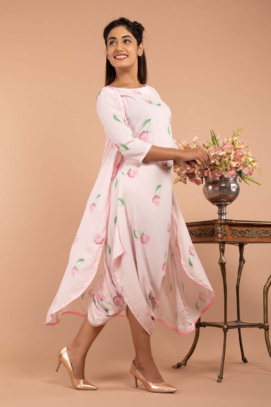 Light Pink Dhoti Jumpsuit & Cape Set