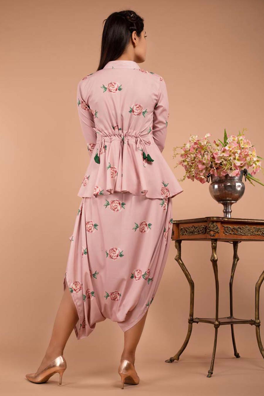 Pink Floral Print Peplum Dhoti Jumpsuit