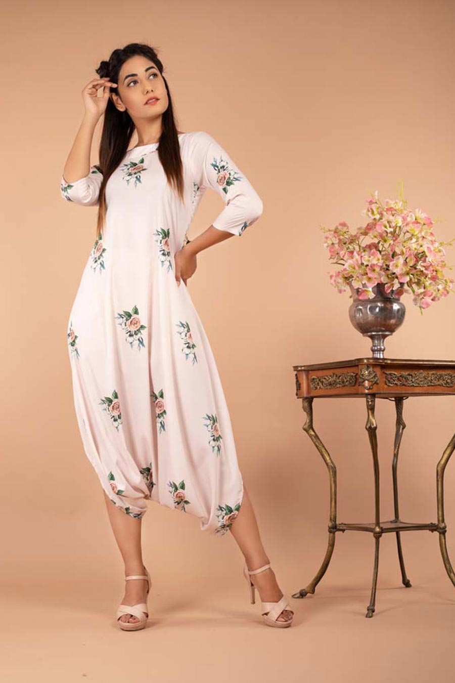 Pink Floral Print Dhoti Jumpsuit