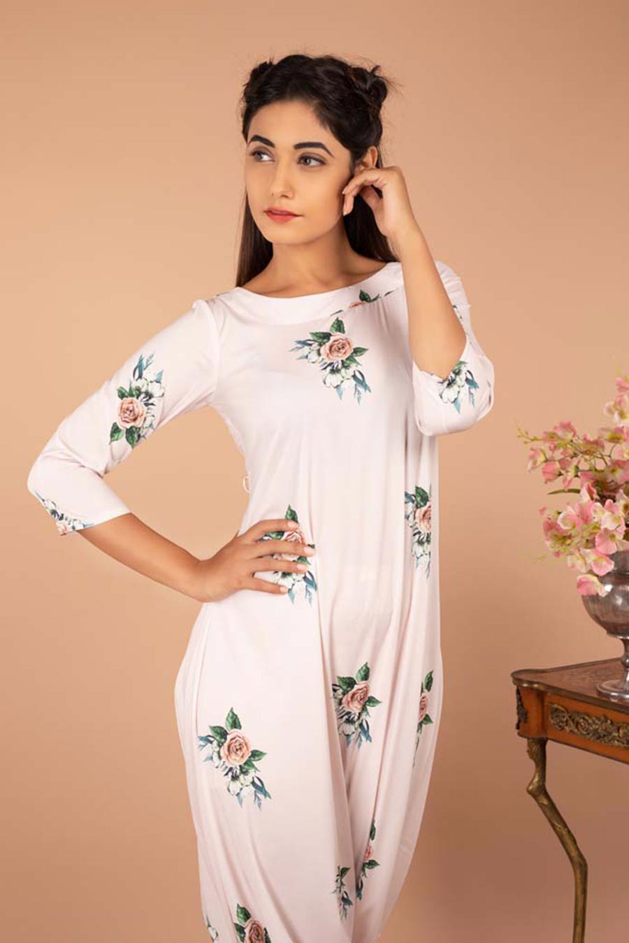Pink Floral Print Dhoti Jumpsuit