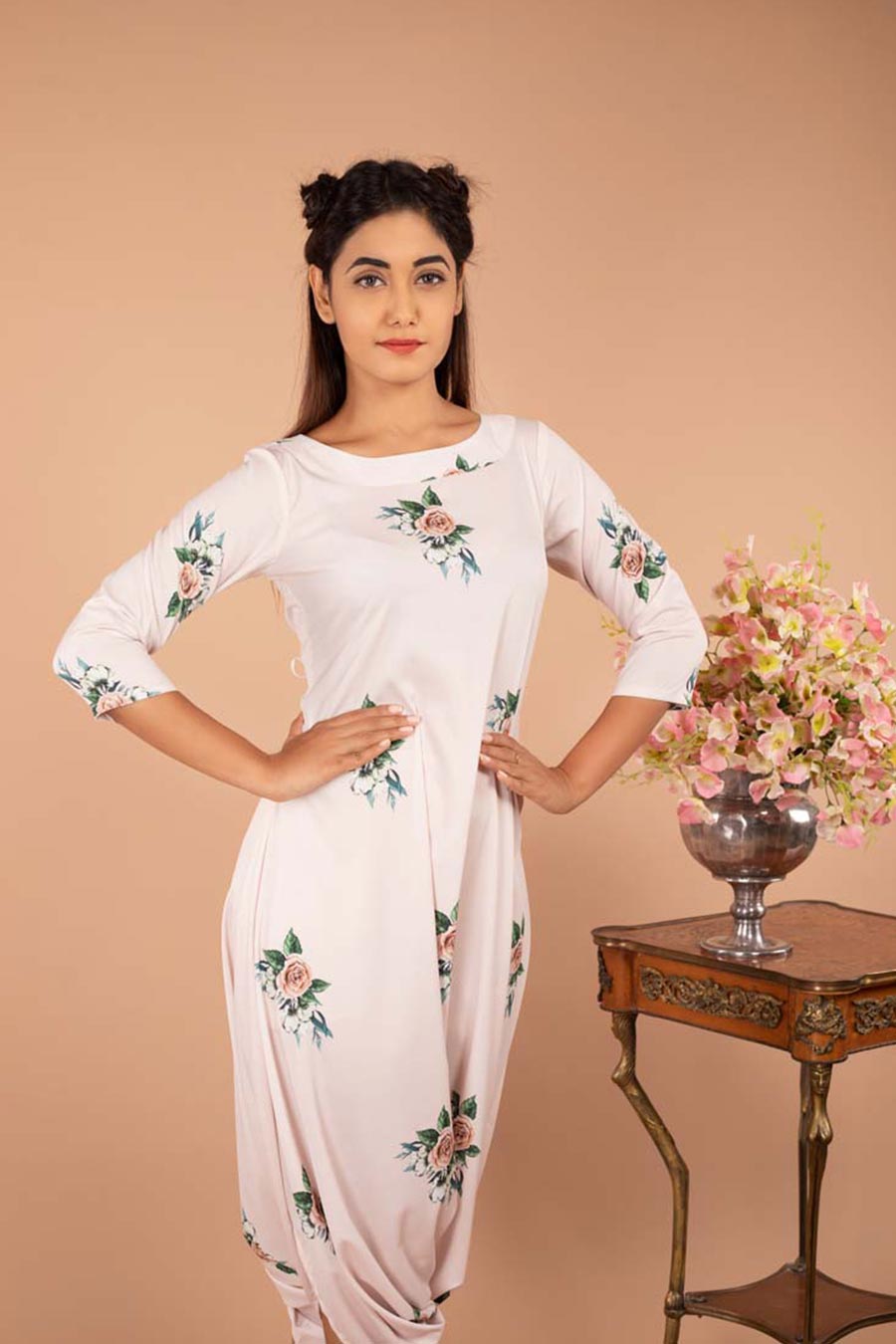 Pink Floral Print Dhoti Jumpsuit