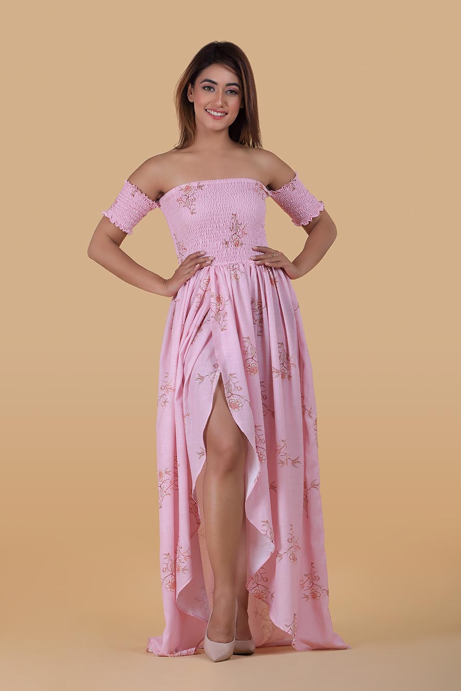 Pink Printed Smock Dress