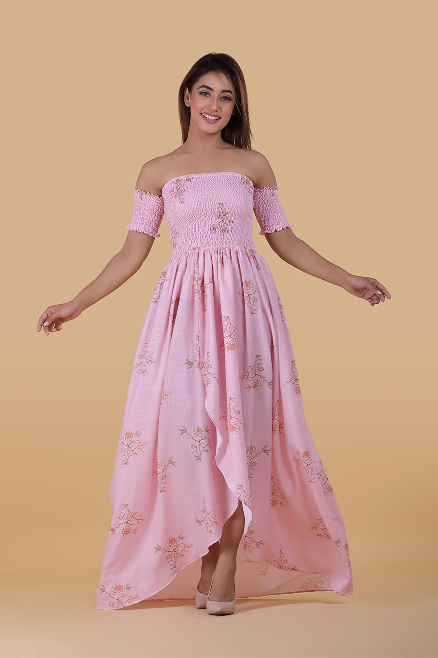 Pink Printed Smock Dress
