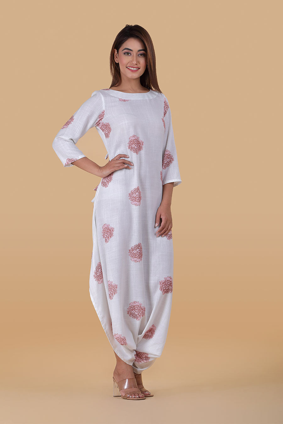 White Printed Dhoti Jumpsuit