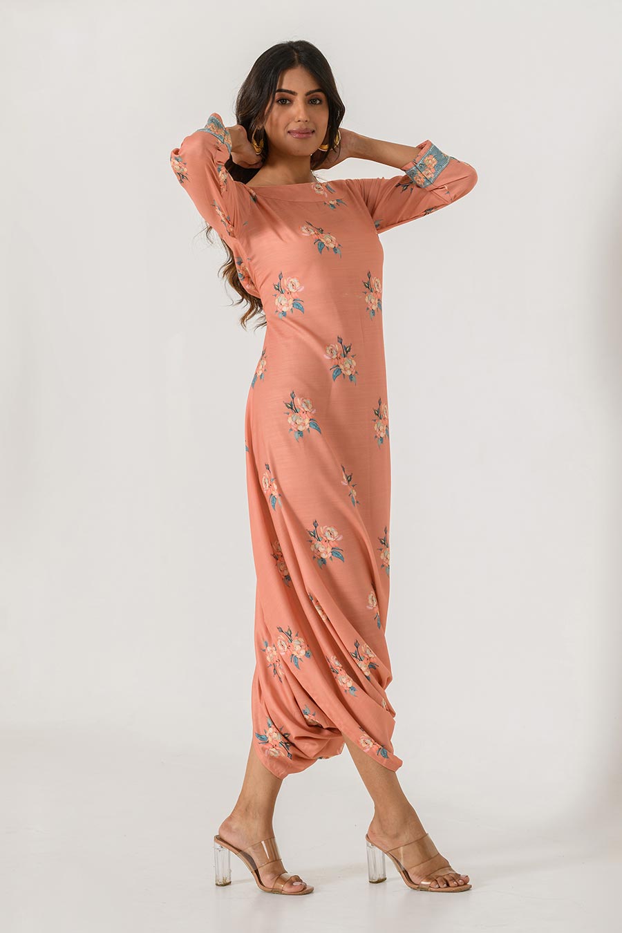 Orange Printed Dhoti Jumpsuit