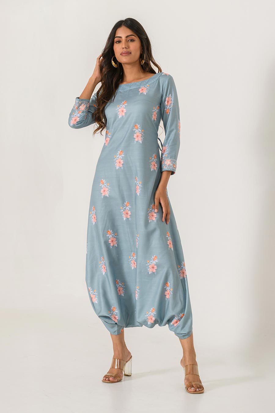 Blue Printed Dhoti Jumpsuit