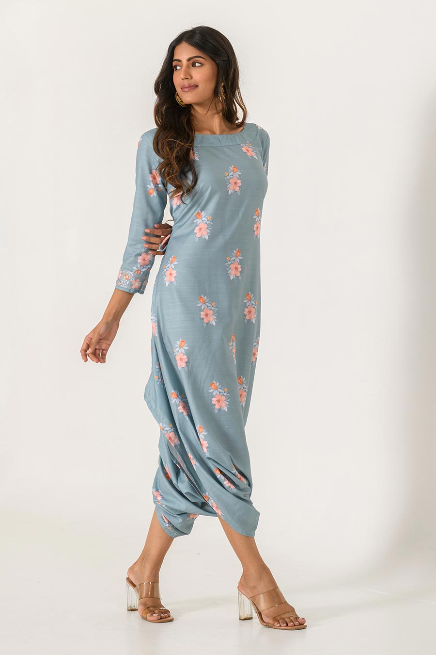 Blue Printed Dhoti Jumpsuit