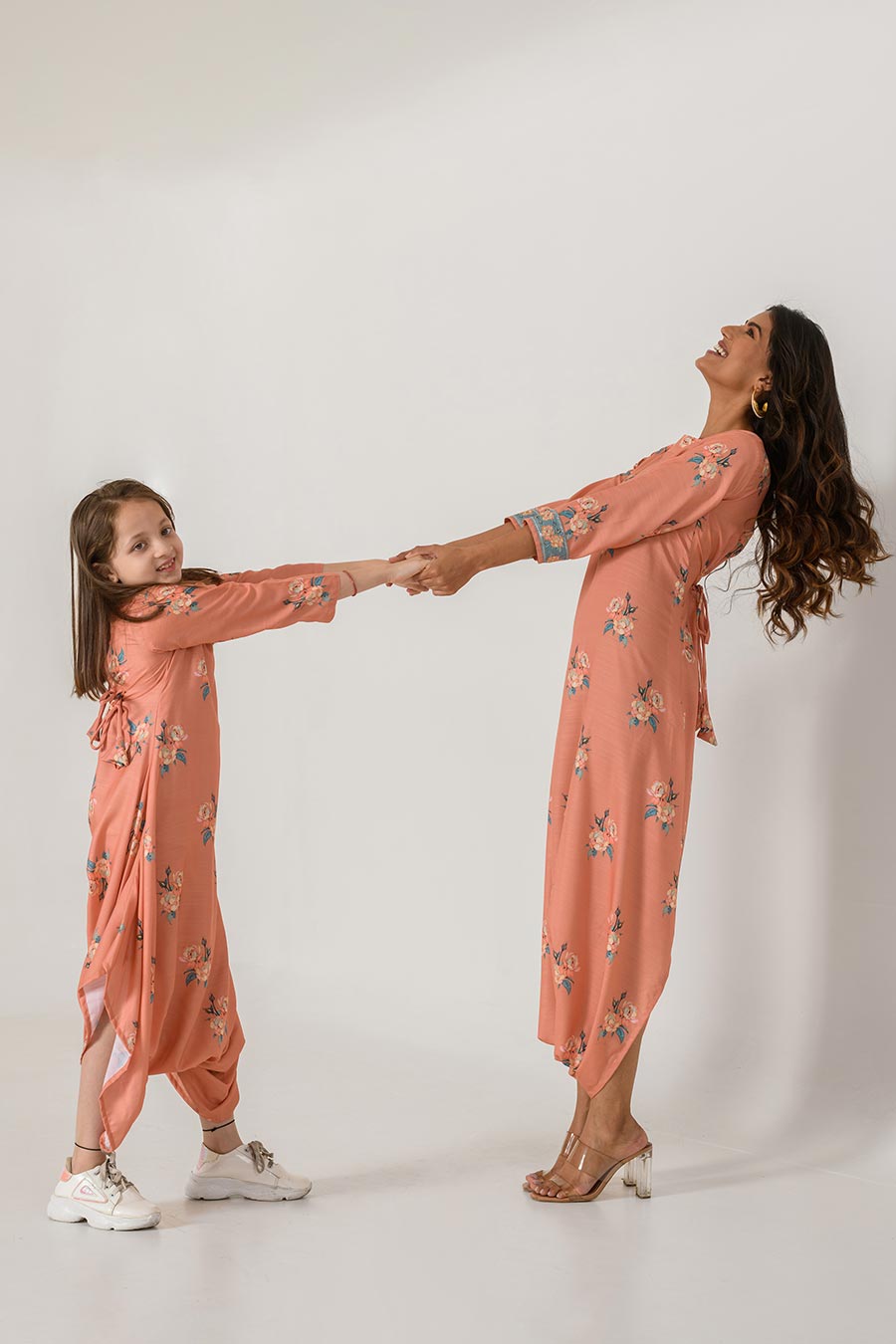 Mother-Daughter Orange Printed Dhoti Jumpsuit