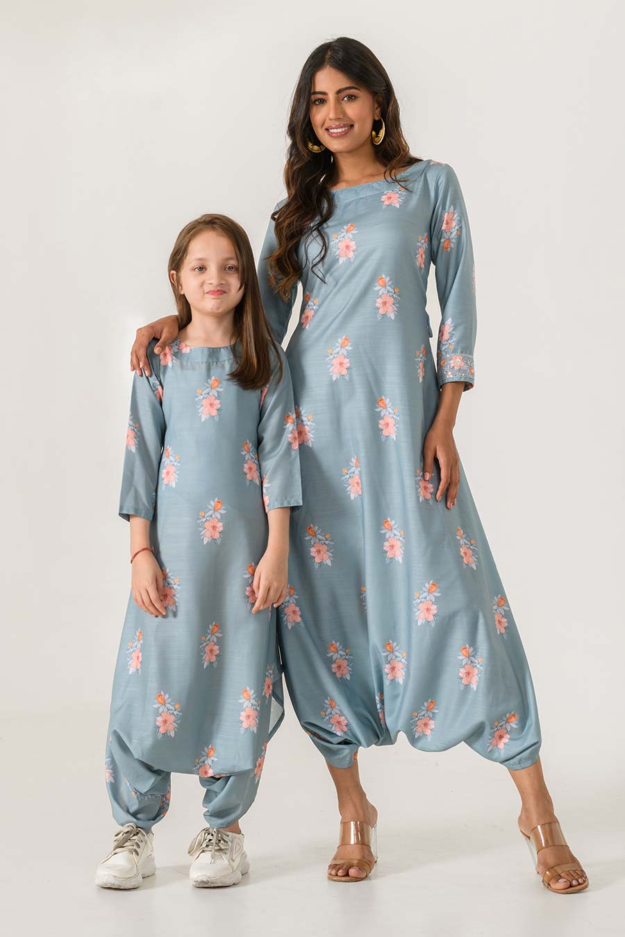 Mother-Daughter Blue Printed Dhoti Jumpsuit