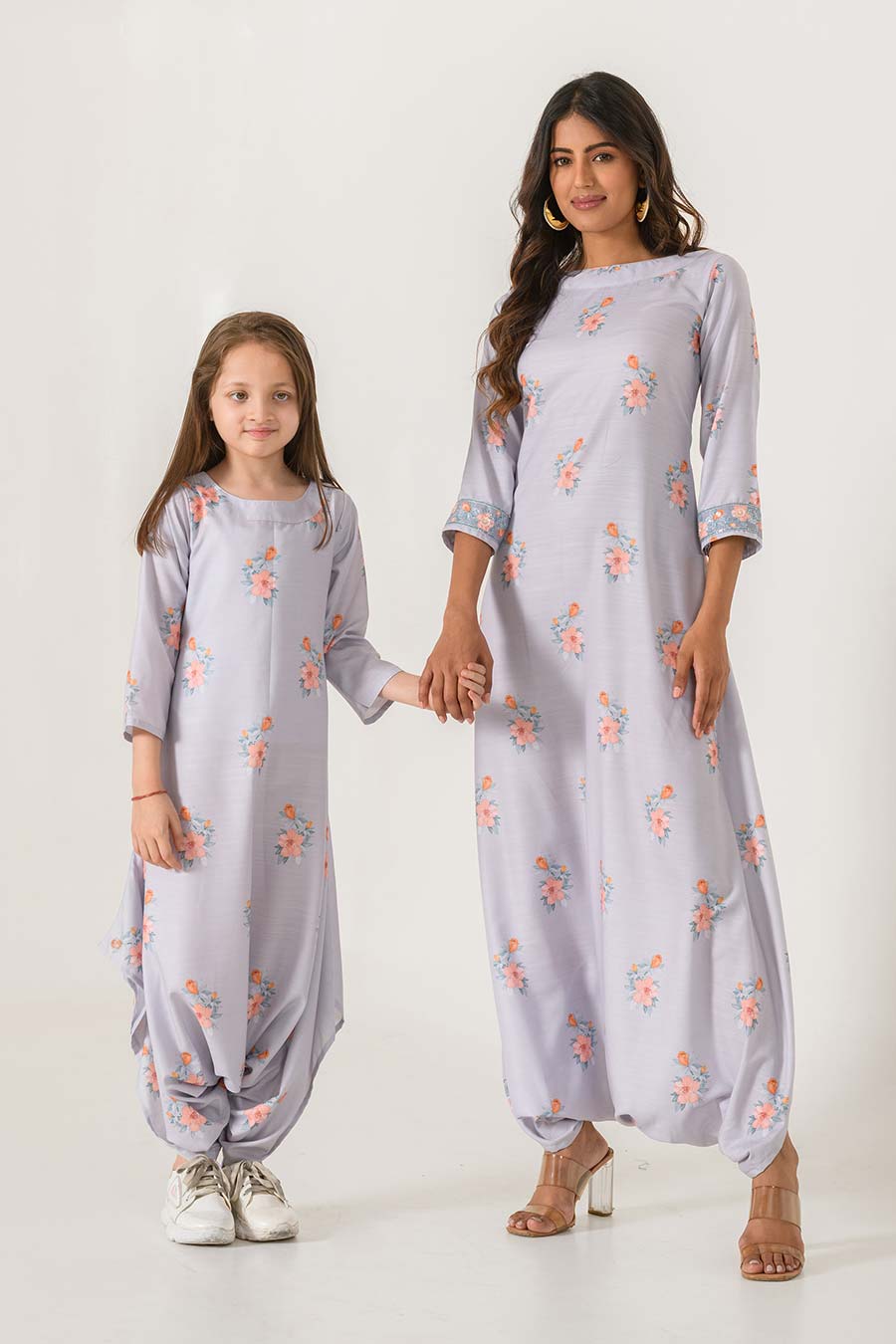 Mother-Daughter Grey Printed Dhoti Jumpsuit