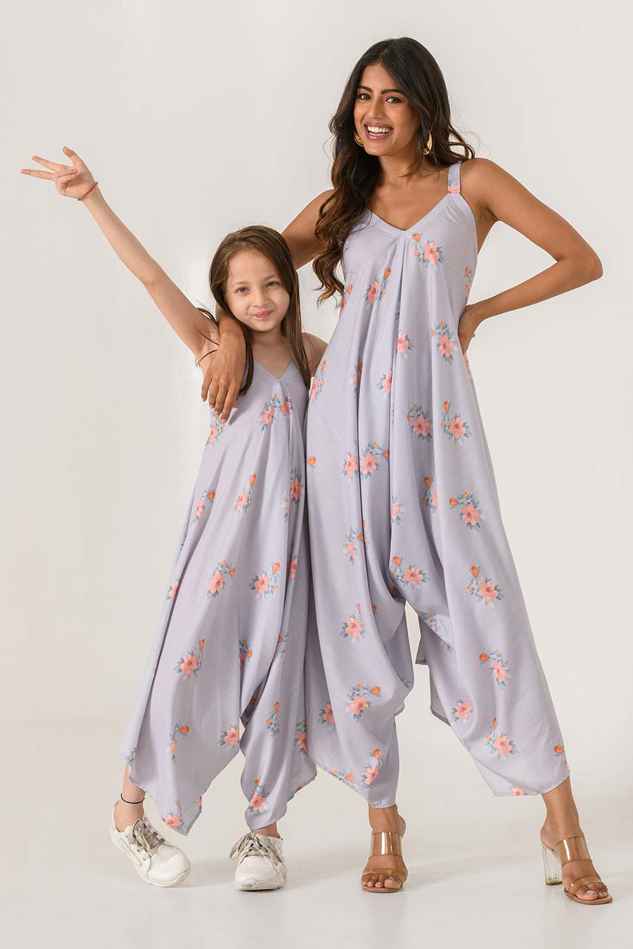 Mother-Daughter Grey Printed Palazzo Jumpsuit