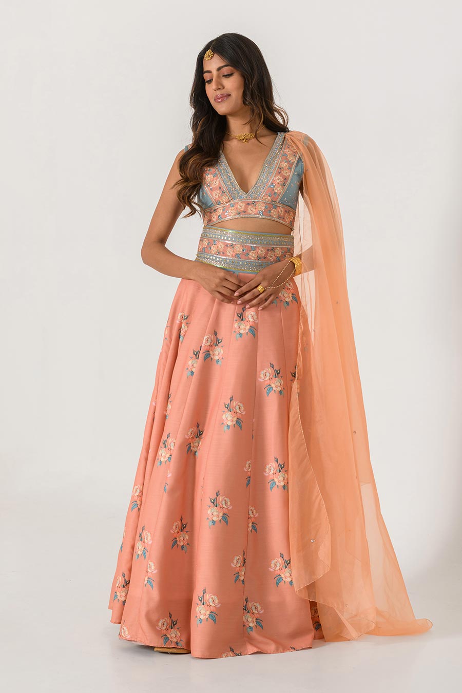 Orange Kali Embroidered Lehenga Set