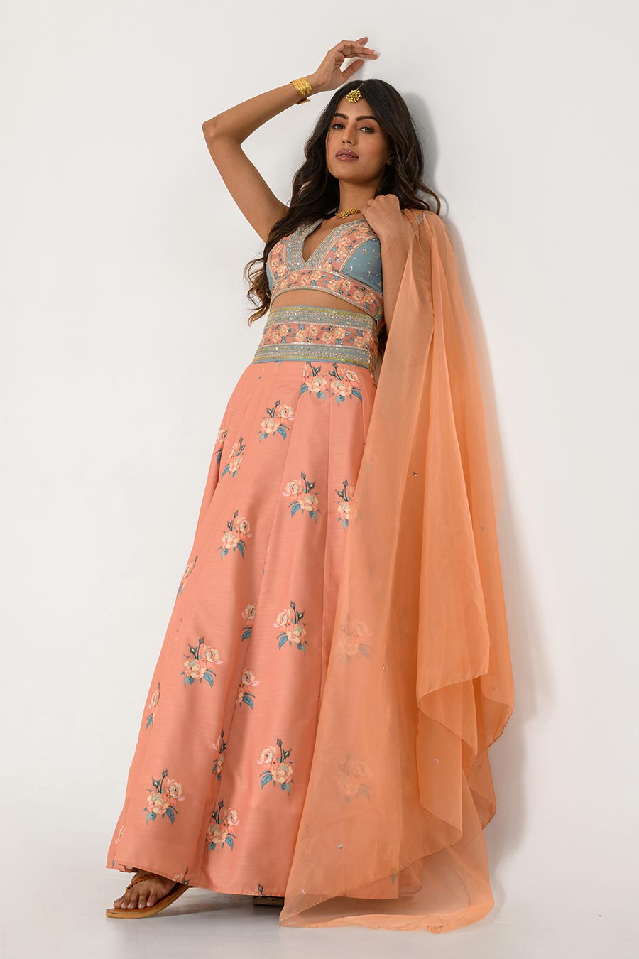 Orange Kali Embroidered Lehenga Set