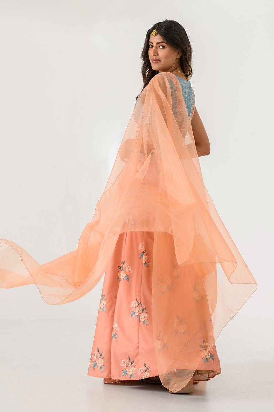 Orange Kali Embroidered Lehenga Set