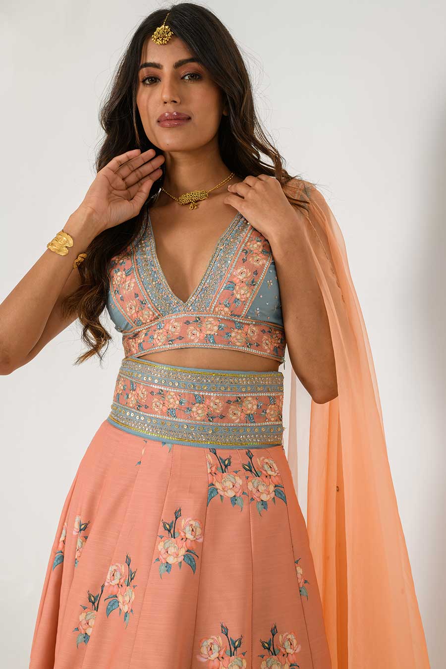 Orange Kali Embroidered Lehenga Set