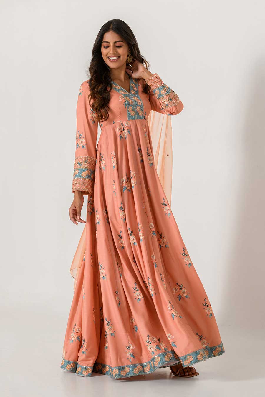 Orange Embroidered Anarkali Suit