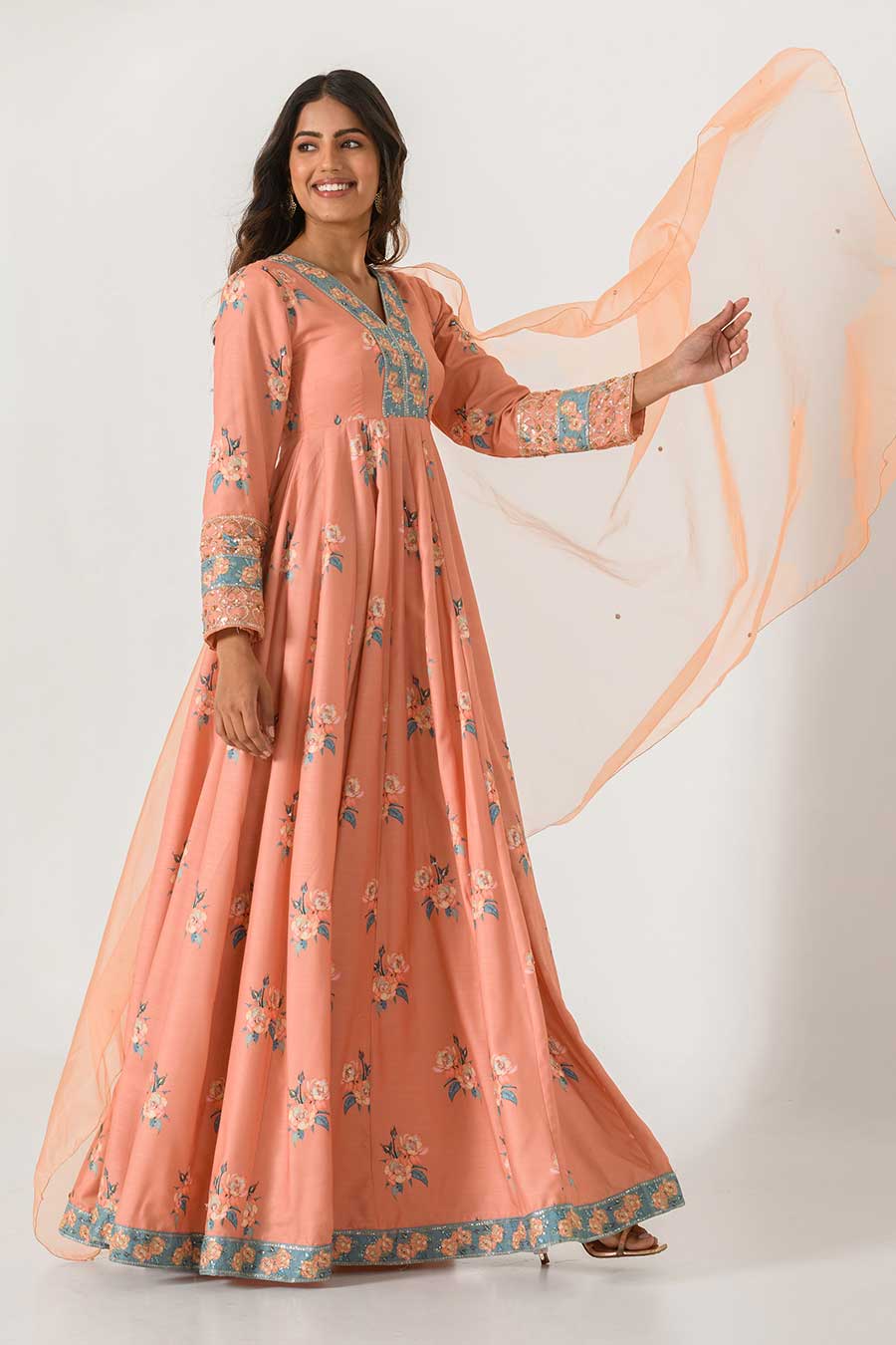 Orange Embroidered Anarkali Suit