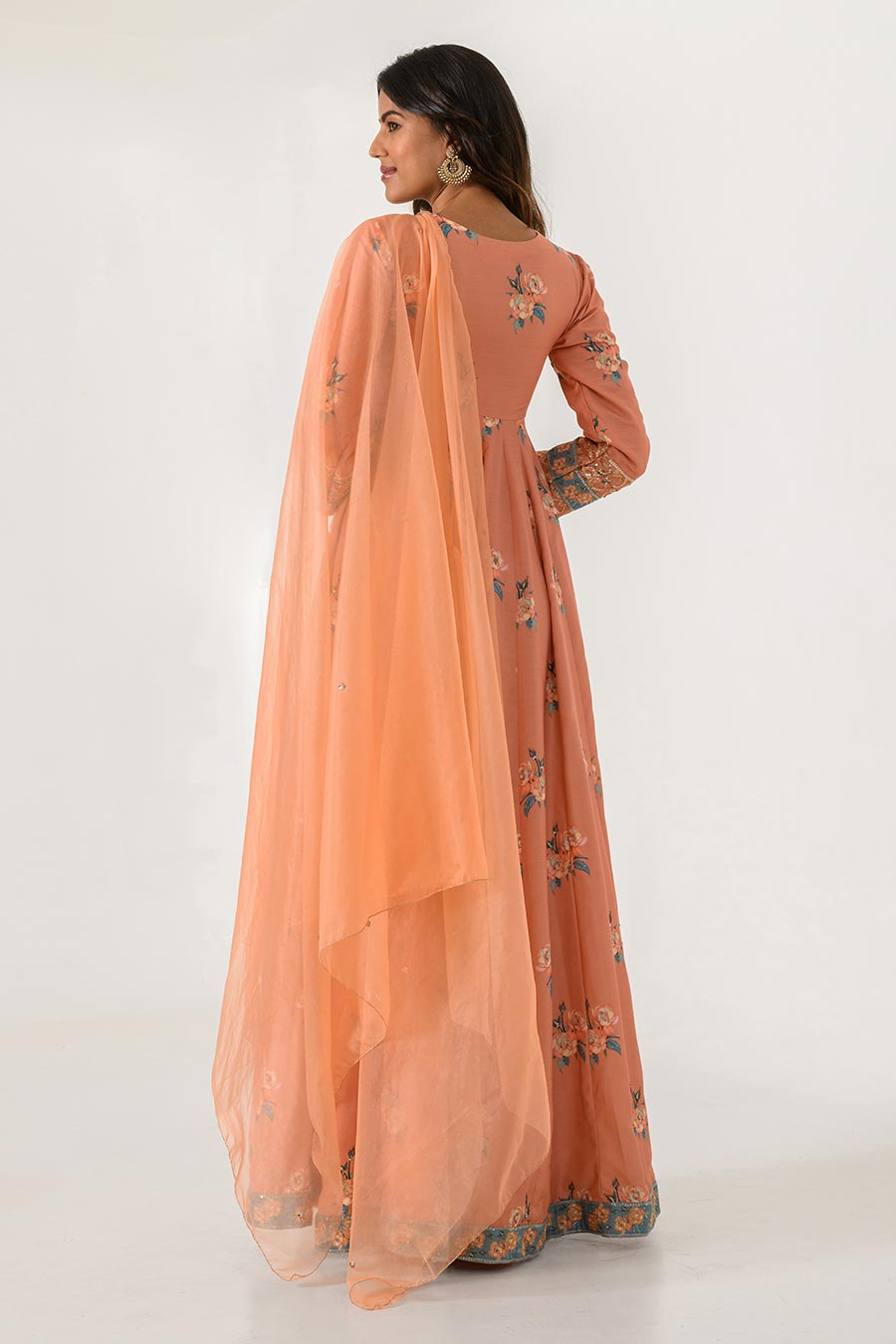 Orange Embroidered Anarkali Suit