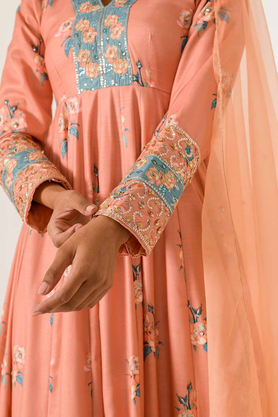 Orange Embroidered Anarkali Suit