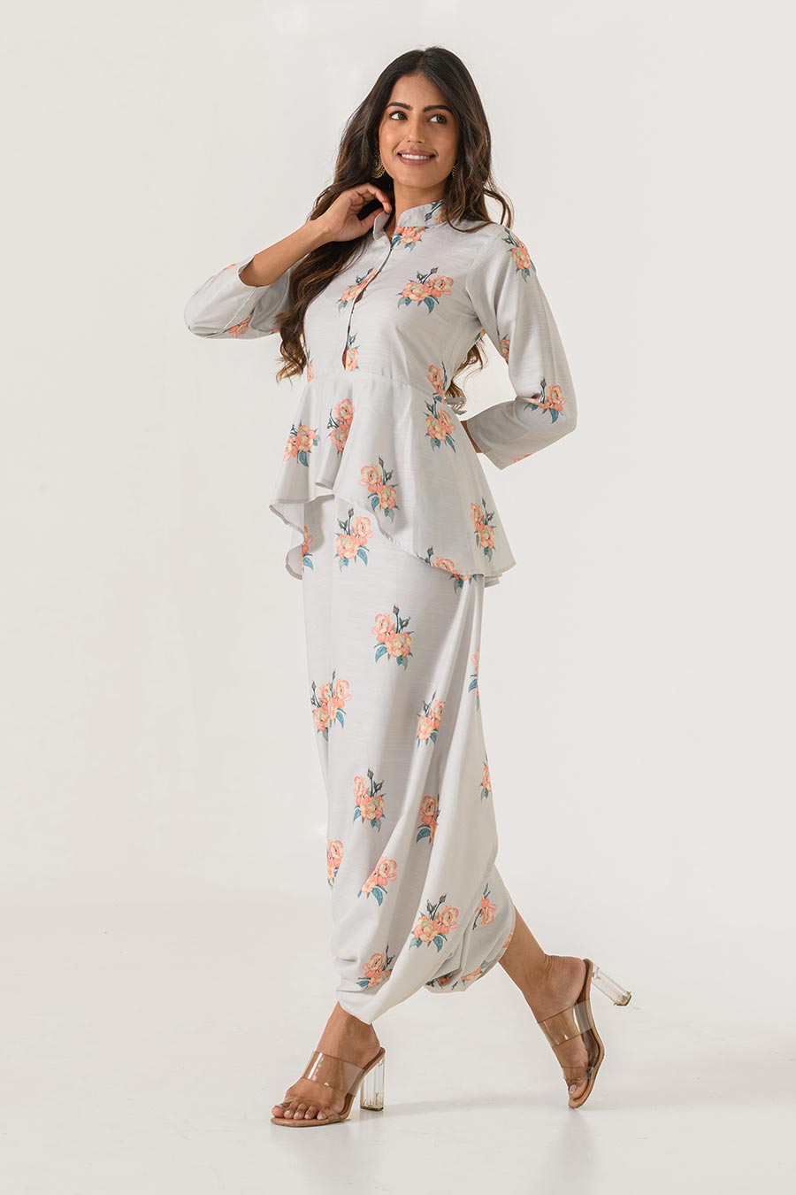 Green Printed Peplum Dhoti Jumpsuit