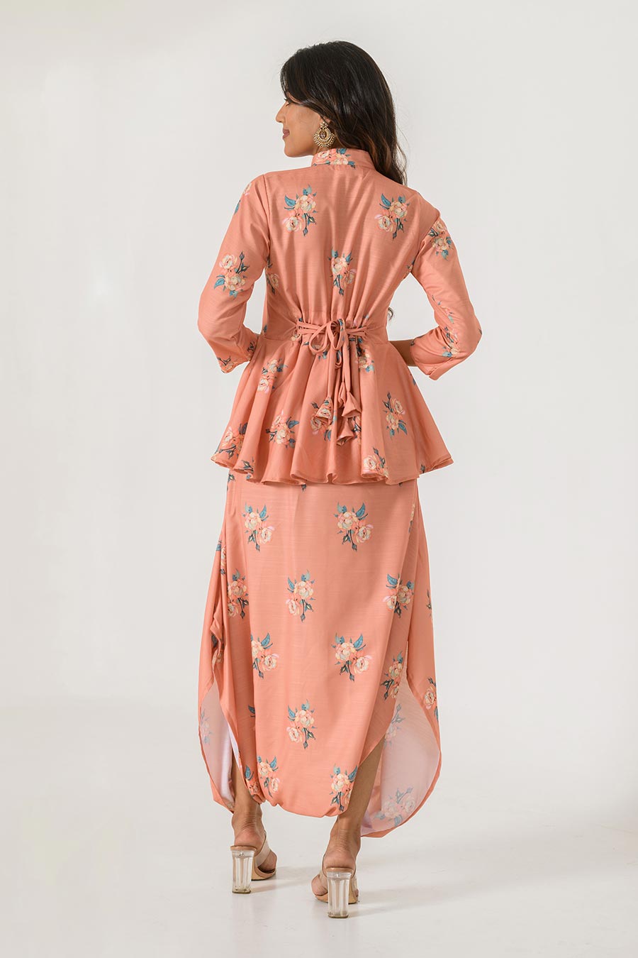 Orange Printed Peplum Dhoti Jumpsuit