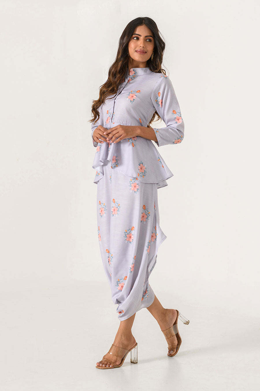 Grey Printed Peplum Dhoti Jumpsuit