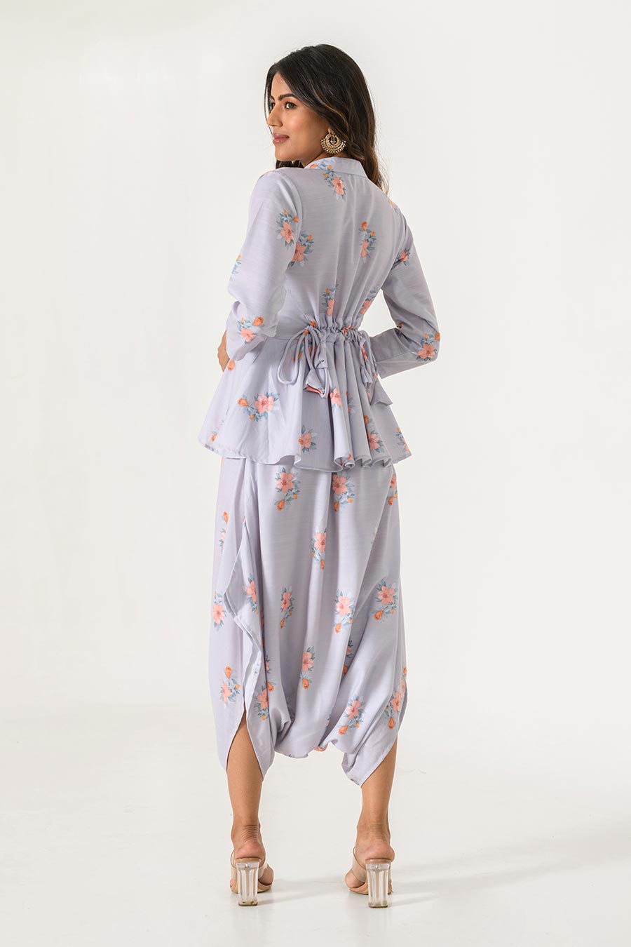 Grey Printed Peplum Dhoti Jumpsuit