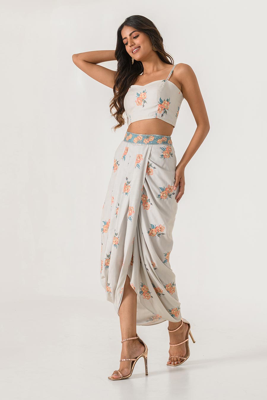 Green Printed Bralette & Lungi Co-Ord Set