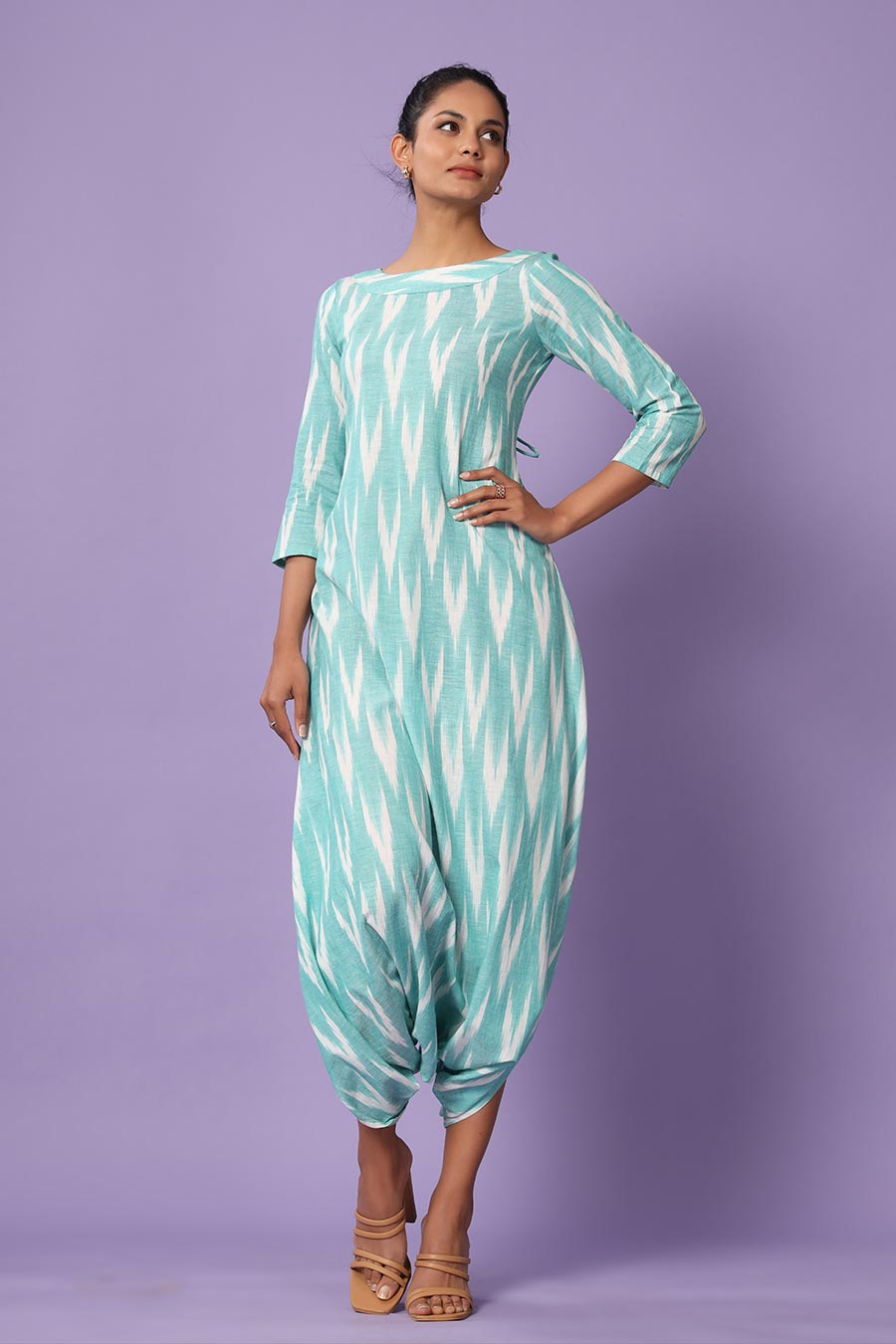 Turquoise Ikat Dhoti Jumpsuit