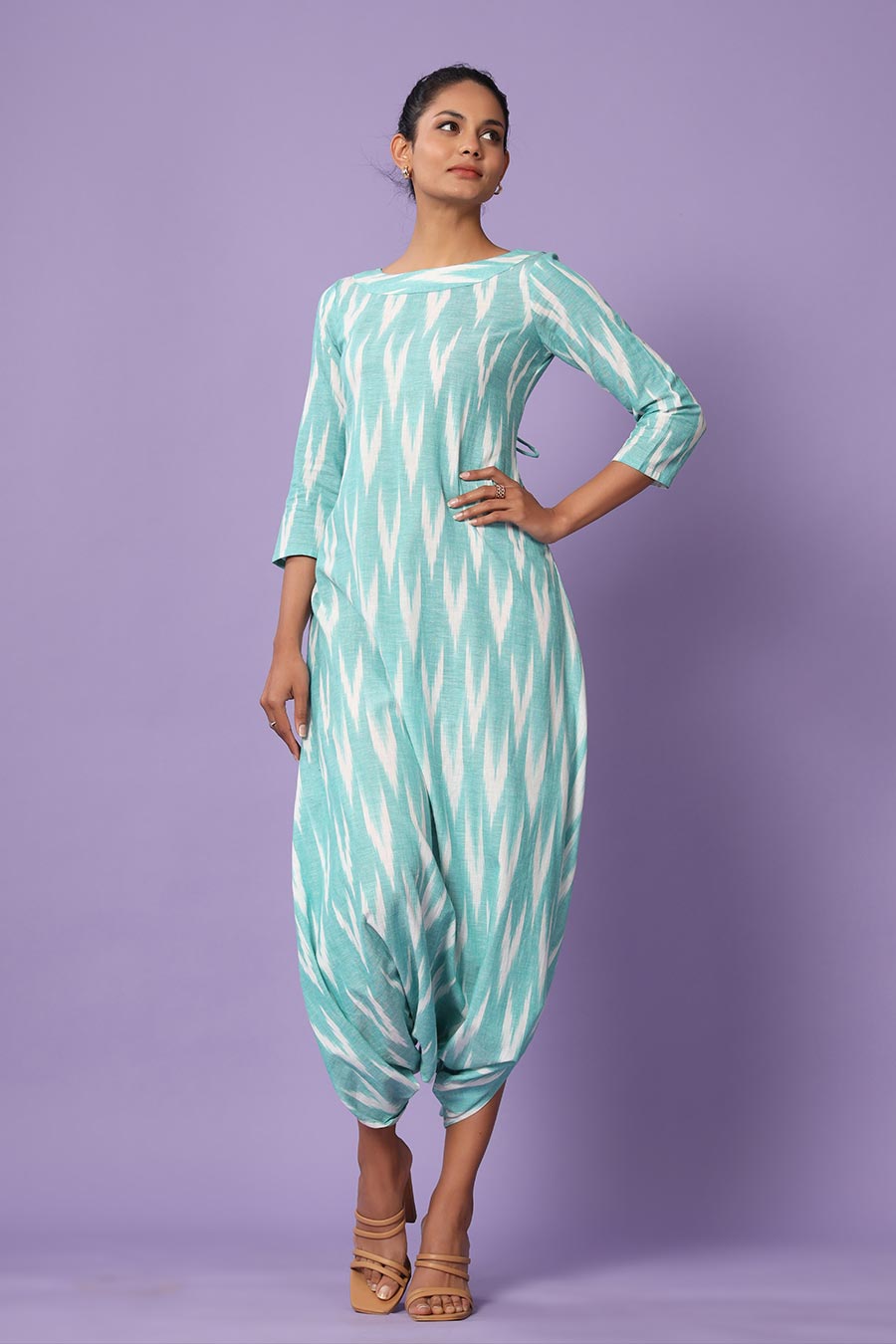 Turquoise Ikat Dhoti Jumpsuit