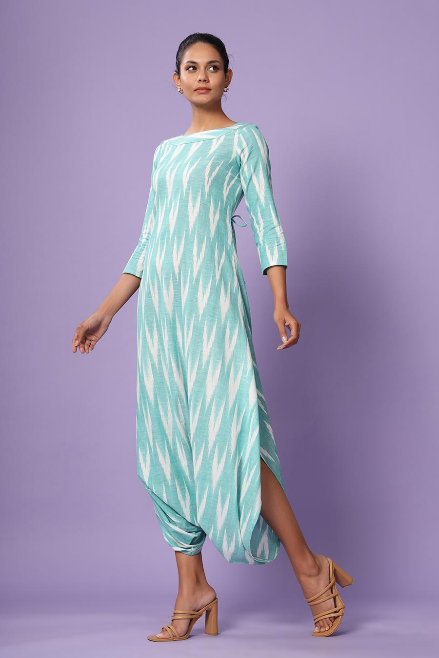 Turquoise Ikat Dhoti Jumpsuit