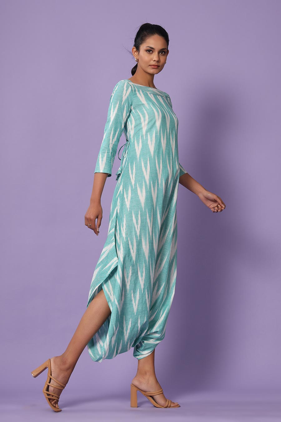 Turquoise Ikat Dhoti Jumpsuit