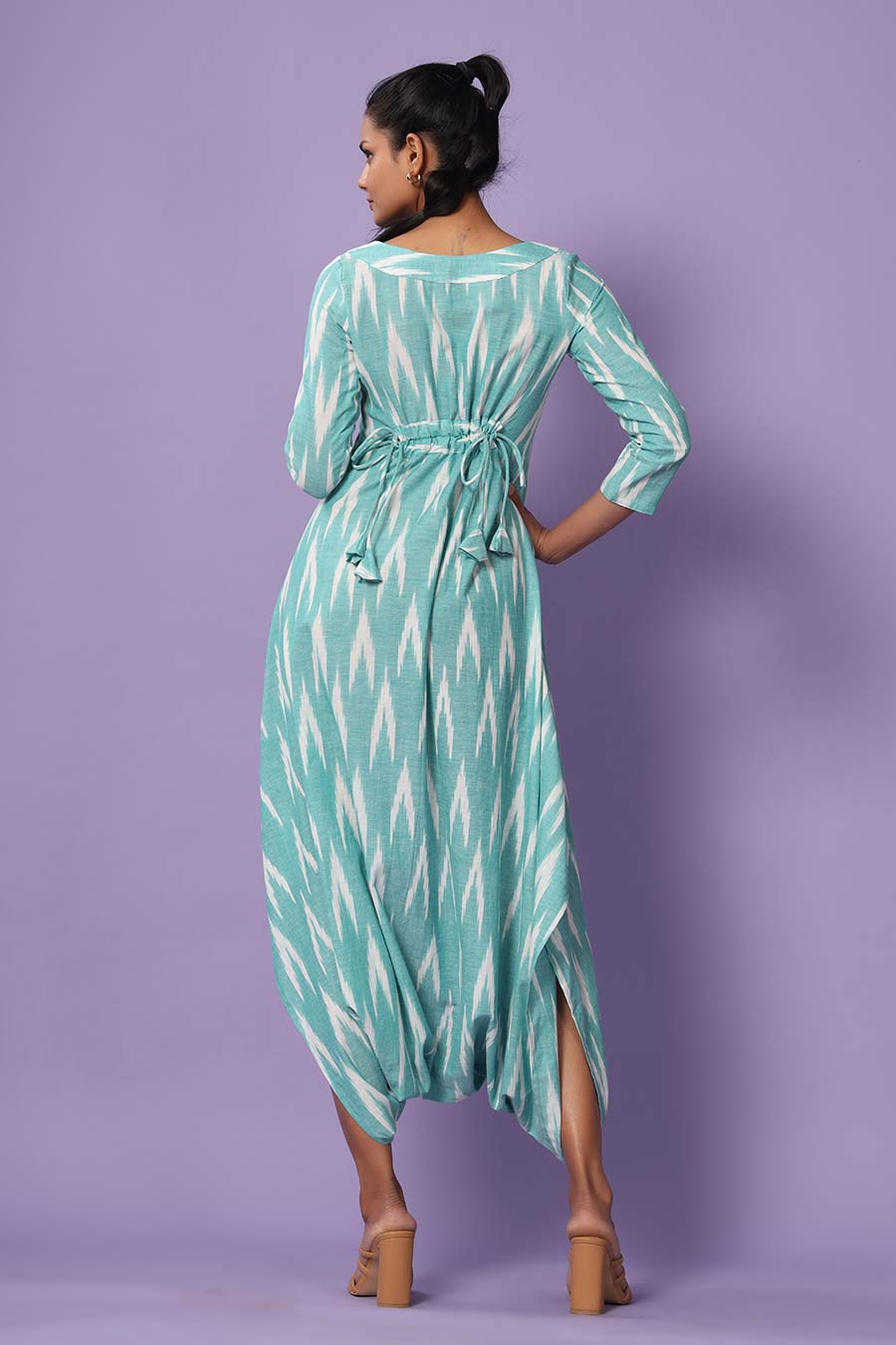 Turquoise Ikat Dhoti Jumpsuit