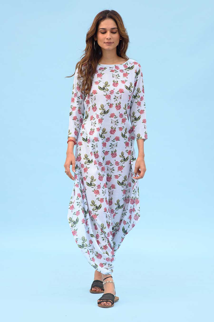 Blue Floral Dhoti Jumpsuit