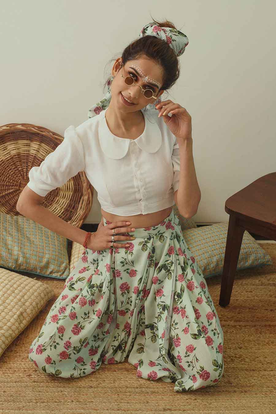 Sage Floral Dhoti Pants