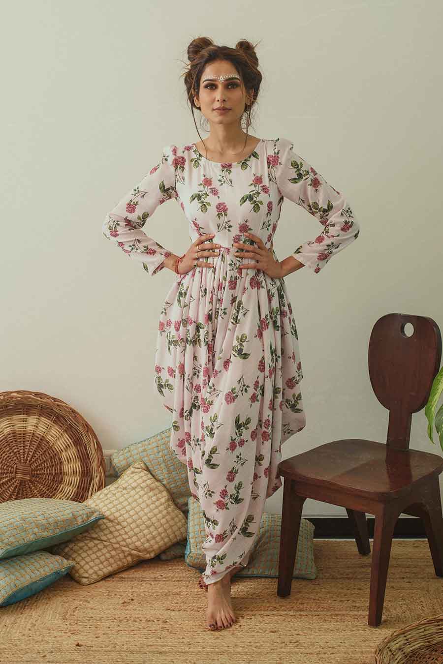 Cowled Pink Floral Jumpsuit