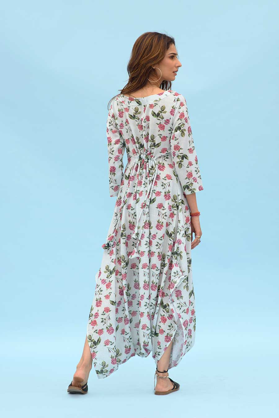 Sage Striped Floral Dhoti Jumpsuit