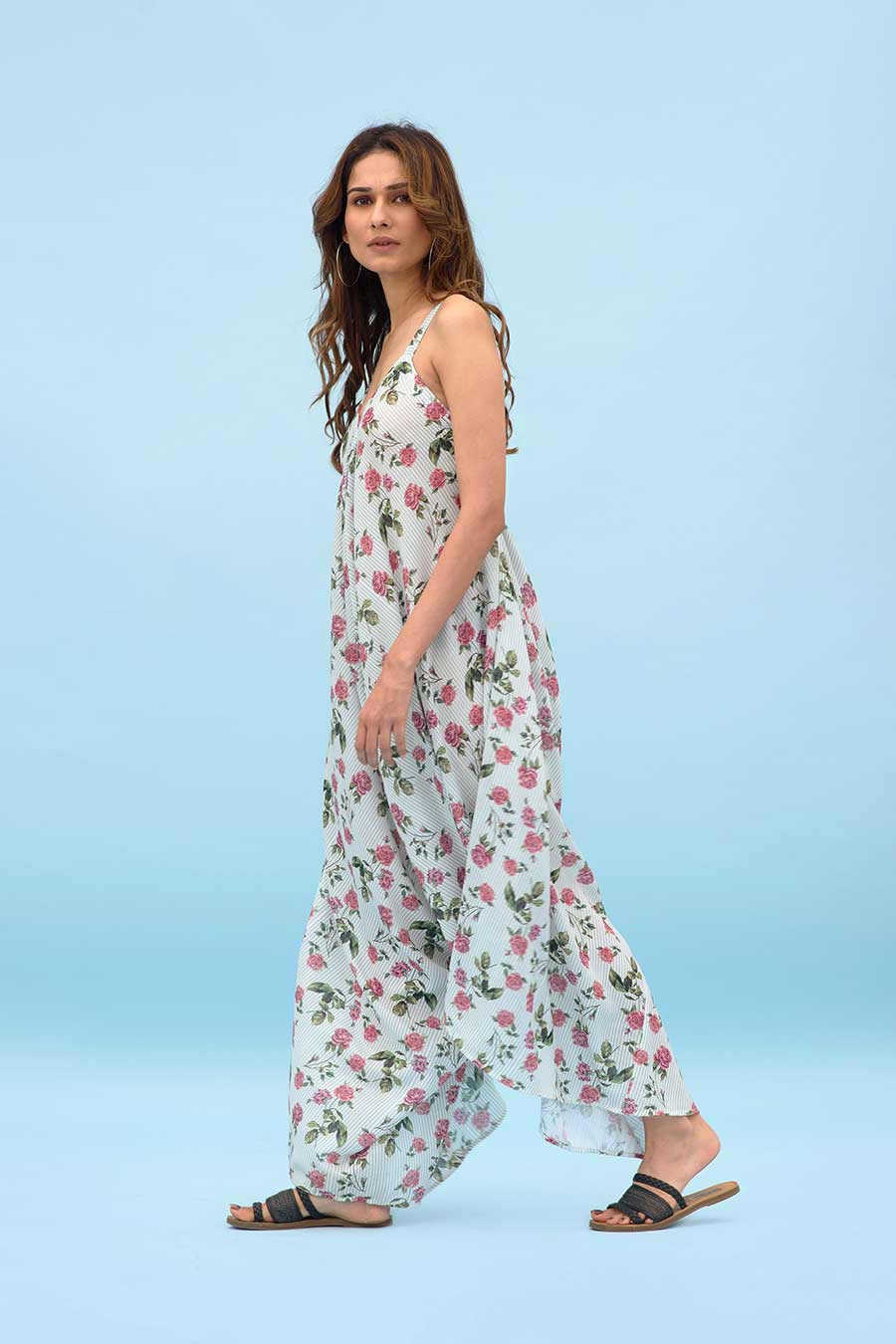 Sage Striped Floral Palazzo Jumpsuit