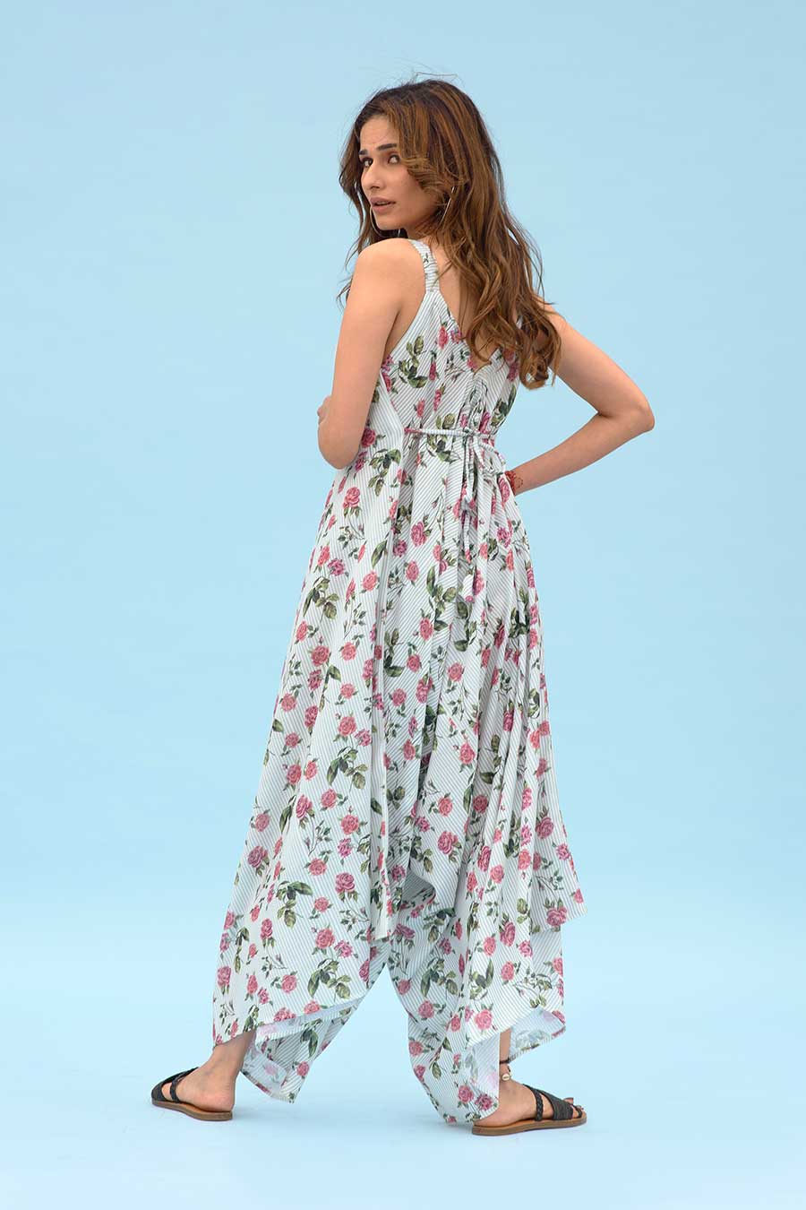 Sage Striped Floral Palazzo Jumpsuit