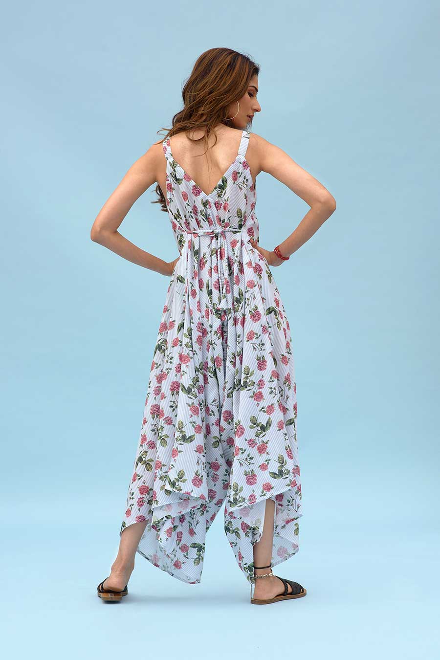 Blue Floral Striped Palazzo Jumpsuit