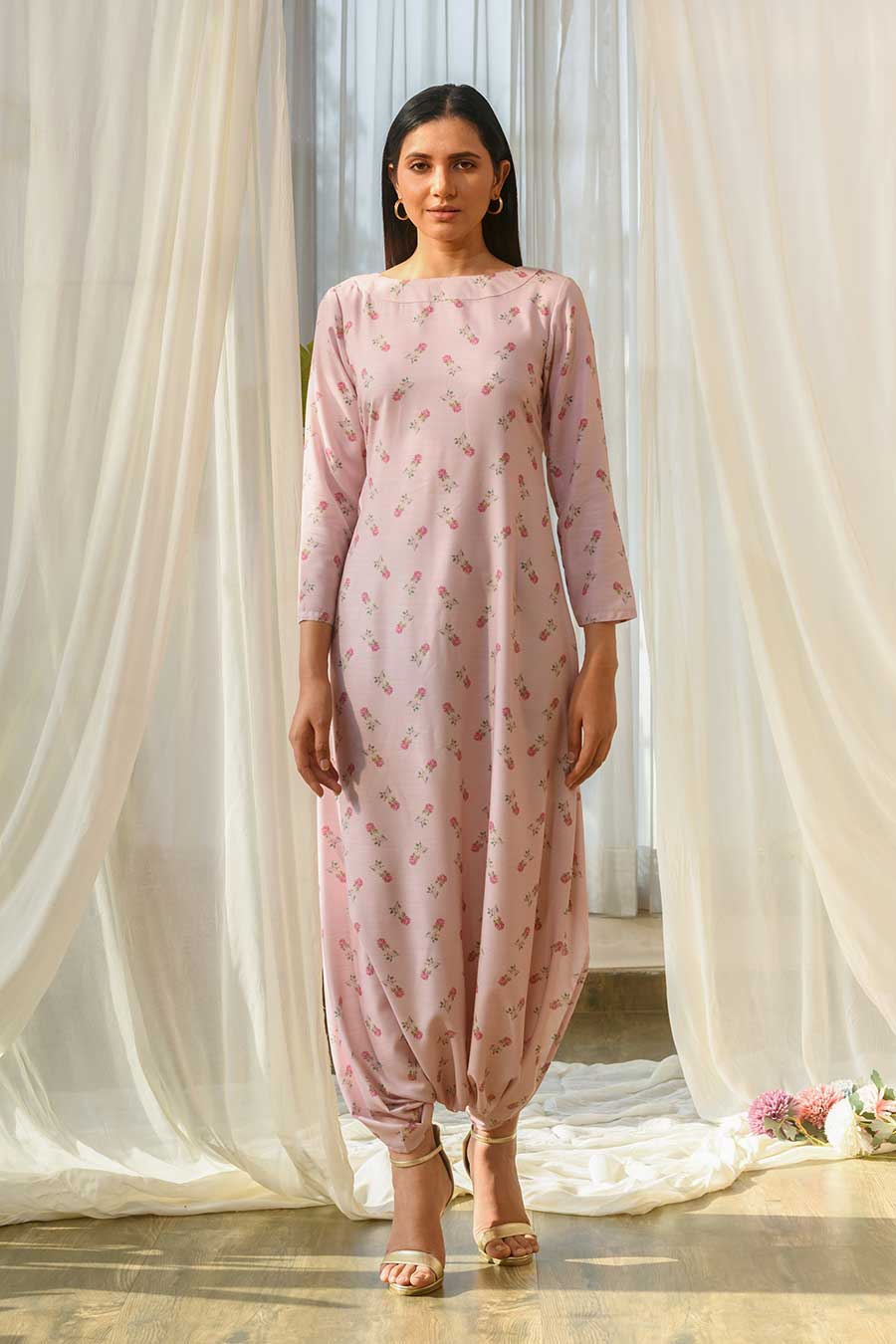 Pink Printed Dhoti Jumpsuit