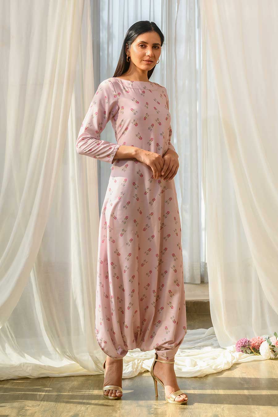 Pink Printed Dhoti Jumpsuit