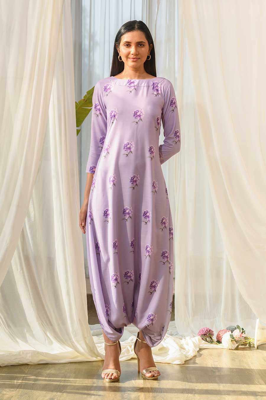 Lilac Printed Dhoti Jumpsuit